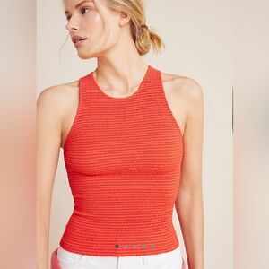 NATION LTD Anthropologie Christine Smocked Tank Top Red Stretch Sleeveless